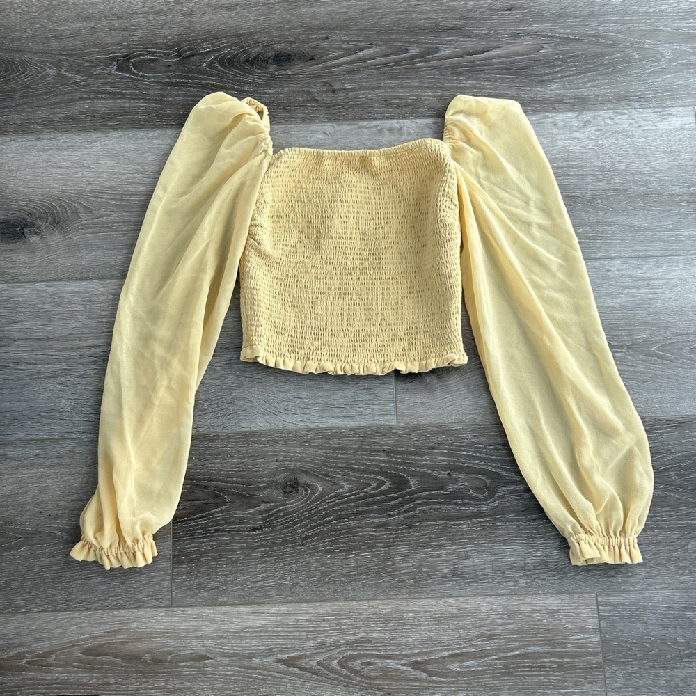 Aritzia Wilfred Smock Sheer Sleeve Blouse Baby Yellow Size XXS